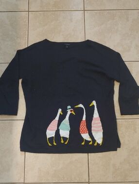 Talbots Porch Geese Sweater Navy Blue 3/4 Sleeves Women's Size SPetite